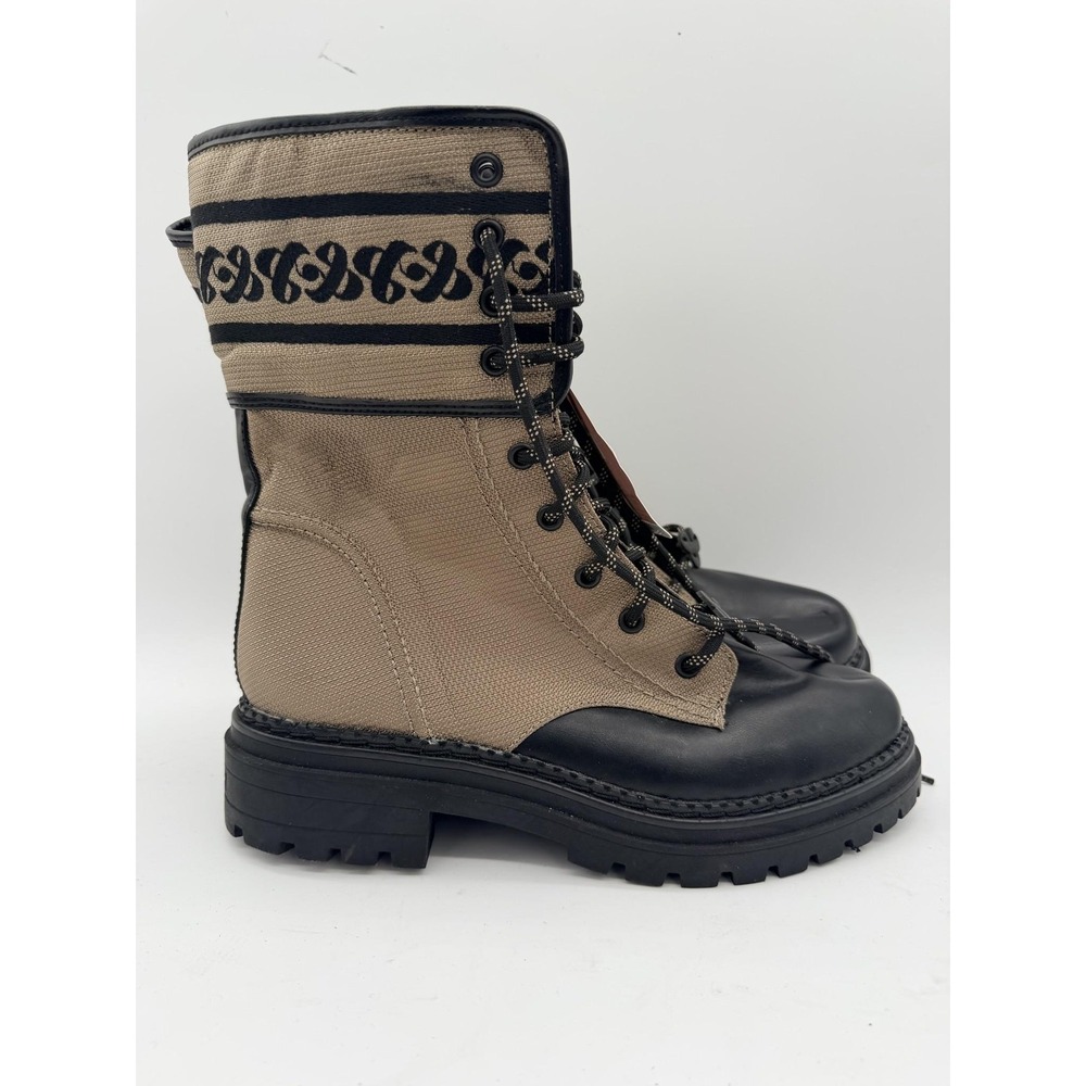 Sam & Libby Stella Combat Boots Womens Size 9 Beige Black Mid Calf Lug Sole